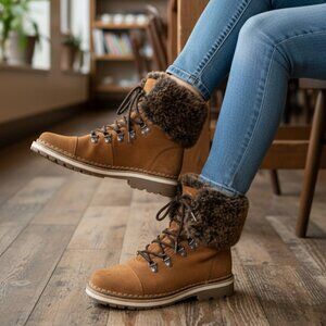 Sam Edelman Tan Ankle Boots with Fur Trim